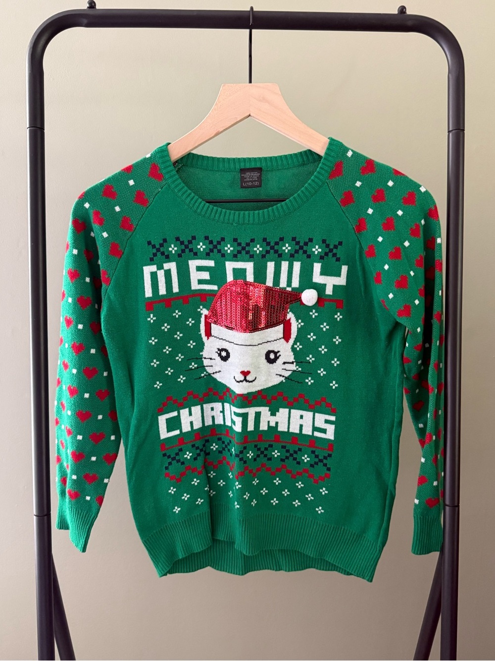 Green Christmas Cat Sweater | L